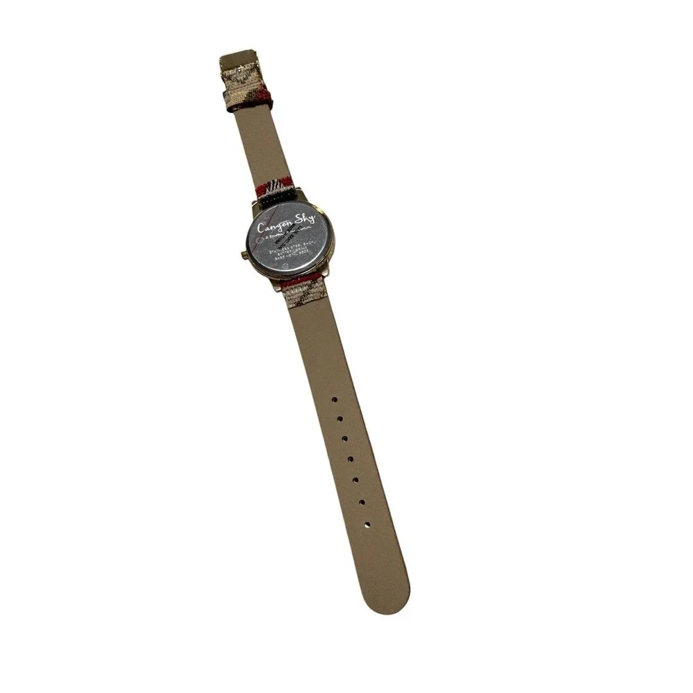 Canyon Sky Womens Watch Southwest Tapestry Band Gold Tone MOP Look Dial